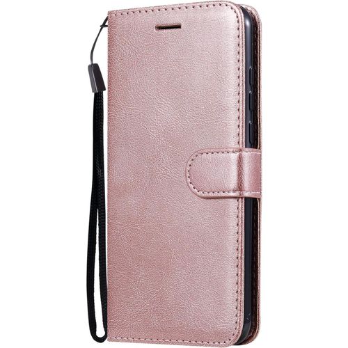 Compatible Huawei Honor Play Coque [Avec Verre Trempe], Pu Cuir Flip Housse Etui Rabat Cover Case Wallet Portefeuille Support Avec Porte-Cartes Pochettes Case (Or Rose)
