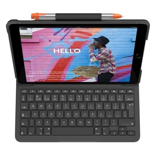 Logitech Slim Folio - Clavier et étui - sans fil - Bluetooth - Français - graphite - pour Apple 10.2-inch iPad (7ème génération, 8ème génération, 9ème génération)