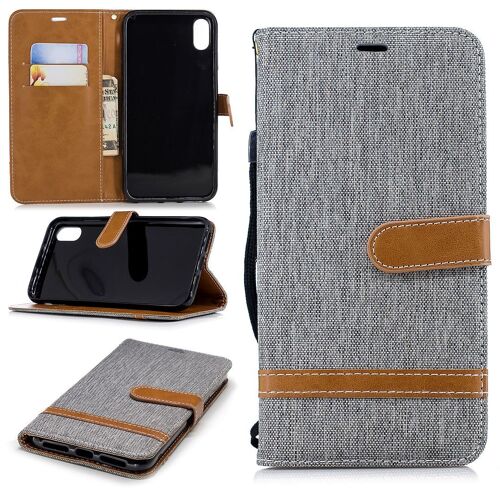 Apple Iphone Xs Max Coque, Saturcase Premium Jeans Style Denim Et Pu Cuir Magnétique Flip Portefeuille Support Porte-Carte Protecteur Case Cover Coque Housse Étui Avec Dragonne Pour Apple Iphone Xs Max (Gris)