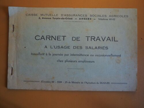 Carnet De Travail À L'usage Des Salariés Journaliers 1955