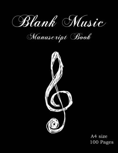 Blank Music Manuscript Book A4 Size: Wide Staff Music For Songwriters | 12 Staves Per Page - 100 Pages (8.5x11) | Simple Black Cover Music Notebook