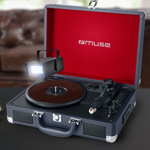 Platine vinyle stéréo 33/45/78 tours avec enceintes intégrées - USB/SD/AUX - Prise casque - Mini Strobe en Cadeau