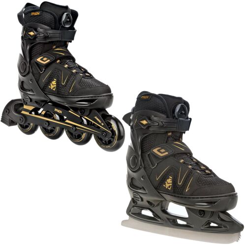 Roller En Ligne Pulse Pro Du 37 Au 40 + Patin A Glace Adulte Enfant Mixte Taille Ajustable Noir/Or Raven