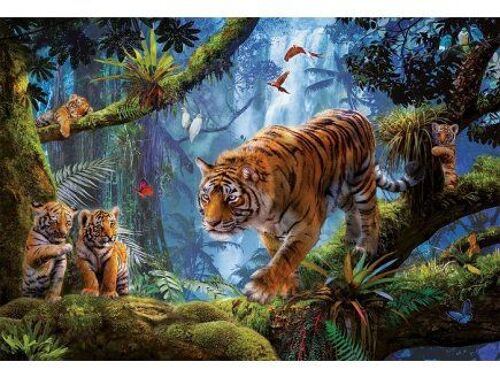 Puzzle Adulte Tigre Et Bebes Tigres Dans La Foret - 1000 Pieces - Animaux Sauvages - Educa