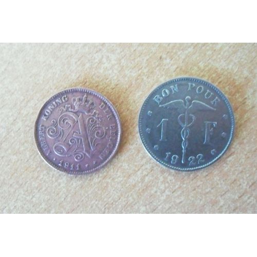 Lot De Deux Monnaies De Belgique 1911 Et 1922 En Ttb+