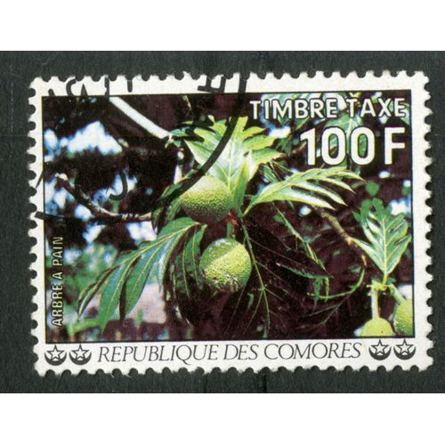 Timbre Oblitéré République Des Comores, Arbre À Pain, Timbre Taxe 100 F