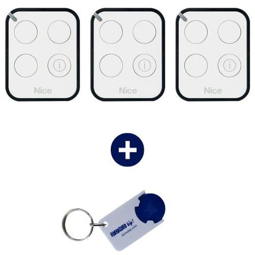 NICE - Lot de 3 Télécommande 3 canaux ON3EBD - 433.92 Mhz + 1 porte - clés DOMOBIP