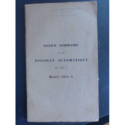 Notice Sommaire Sur Le Pistolet Automatique 7.65 Modele 1935 S