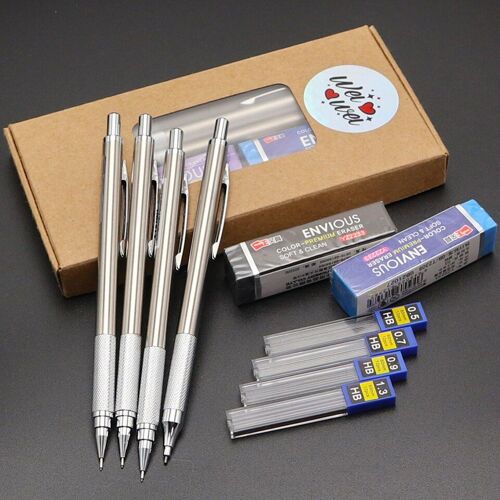 Crayons Mécaniques Entièrement En Métal, 0.5mm/0.7mm/0.9mm/1.3mm, Crayon Automatique De Haute Qualité Pour Écriture Et Balayage, Fournitures De Papeterie