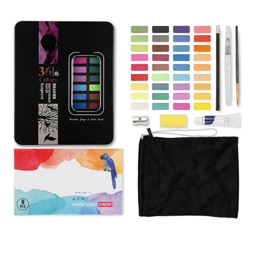 Ensemble De Peinture À L'aquarelle, 36 Couleurs Unies, Ensemble D'art Avec Stylo À Brosse À Eau, Pigments De Peinture À L'aquarelle, 2022