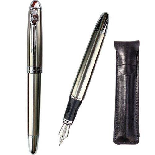 Stylo-Plume Classique À Encre Entièrement Métallique, Avec Pince, En Acier Inoxydable, Fournitures Scolaires Et De Bureau