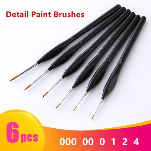 Ensemble De Pinceaux De Peinture De Détail, Pinceaux Miniatures Pour Aquarelle Et Peinture Acrylique (Noir), Poils En Nylon, 6 Pièces