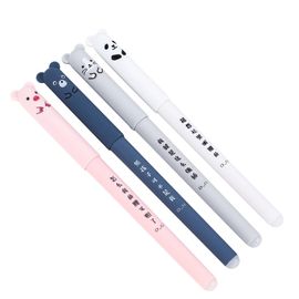 Stylo Effaçable Avec Imprimé D'animaux De Dessin Animé Pour Fille, Outil D'écriture De Style Kawaii À Dessin Mignon De Cochon Et Panda De 0,35 Mm, Fourniture Scolaire Disponible En Papeterie, 4 Pièces