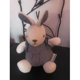 Peluche Lapin Vichy Bleu Assis Nounours 25 Cm