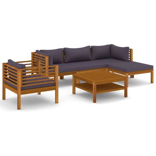 Salon De Jardin 6 Pièces En Bois D'acacia Massif Avec Coussins Modulaire Extérieur