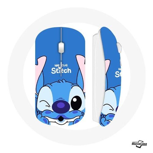 Souris Sans Fil Stitch mignon fond bleu