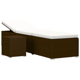 Transat Chaise Longue Bain De Soleil Lit De Jardin Terrasse Meuble D'extérieur Avec Coussin Et Table À Thé Résine Tressée Marron Helloshop26 02_0012456
