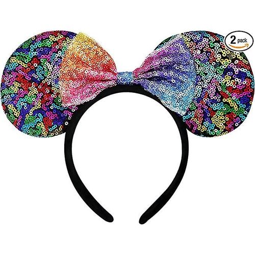 Yeelua Serre-Tête Oreilles De Souris À Paillettes Scintillantes Avec N¿Ud Mignon Pour Filles Et Femmes, Costume De Cosplay Avec N¿Ud Supérieur, Joli Accessoire De Cheveux Pour Anniversaire Coloré