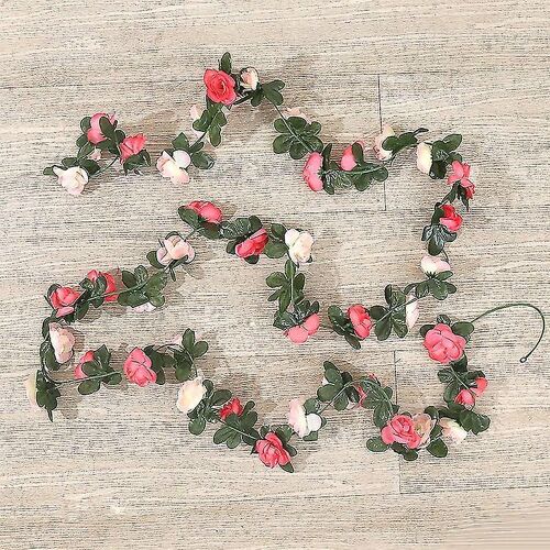 2pcsartificial Roses Guirlande Soie Roses Vigne Fausse Fleur Guirlande Suspendue Avec Feuilles Vertes Faux Arrangement Floral
