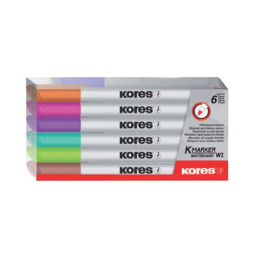 Kores Non-Permanent Marker ``K Marker W1``, 6er Etui Stiftform, Rundspitze, Strichstärke: M (1 Mm), Schnell - 1 Stück (M22846)