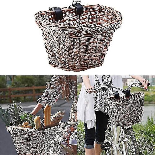 Panier De Vélo En Forme De D En Osier Panier D'achat Tissé À La Main Panier De Rangement De Vélo Avec Cuir