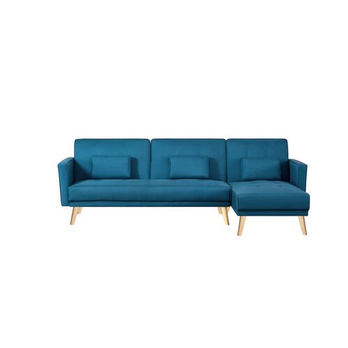 Canapé d'angle réversible et convertible 4 places en tissu bleu canard GRACE