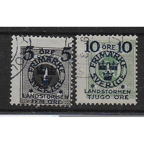 Suede 1916 : Timbres-Taxe De 1874 Avec Surcharge Bleue - Série De 2 Timbres-Taxe Oblitérés Surchargés Cote 19,50 Euros