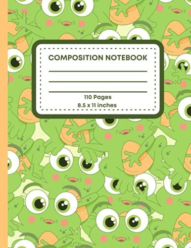 Frog Composition Notebook: Composition Notebook For Kids 8 X11 For School Wide Lined 110 Pages With Cute Green Frogs Pattern