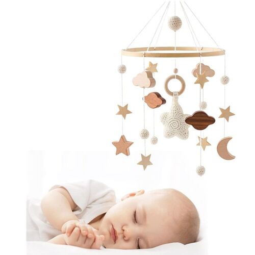 Lit Bébé Mobile Avec Étoiles En Bois - Mobile Bébé Fille Cloche Carillon De Vent Suspendu Pour Lit Bébé