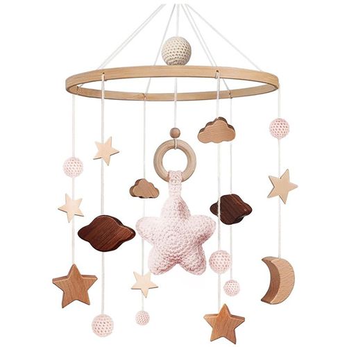 Mobile Beb Bois, Lit Bébé Mobile Avec Étoiles En Bois Mobile Bébé Fille Cloche,Carillon De Vent Mobile Étoile Tricotée à La Main Pour Décoration De Maison, Ornements