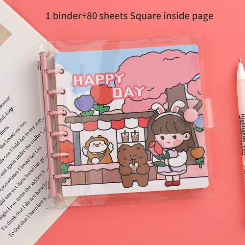 80 Sheets Cartoon 6 Ring Square Diy Hand Loose Leaf Book Cute Girl Journal Decoration Notebook Binder Kawaii Stationery Supplies