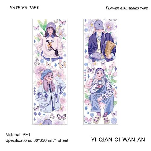 Bande Longue Imperméable Pour Fille, 60x350mm, Manga, Ruban Lavable En Pet, Matériel De Décoration Pour Journal, Scrapbooking, Ruban De Masquage, Papeterie Kawaii