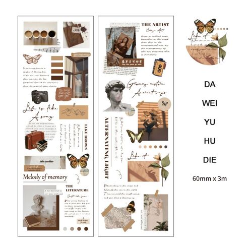 60mm*300cm Simple Art Pet Waterproof White Ink Washi Tape Text Illustration Diy Journal Collage Material Masking Tape Stationery