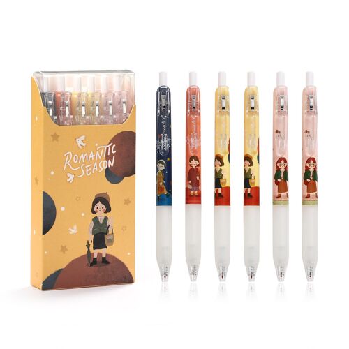 Ensemble De Stylos Gel À Encre Noire, Série Romantique, Saison Pièces/Ensemble, Mode, Style Simple, Fille, Mignon, Écriture, Kawaii, Papeterie Scolaire