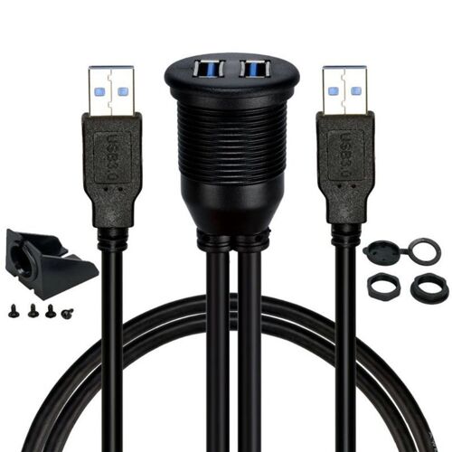 câble d'extension à 2 Ports USB 3.0 mâle vers USB 3.0 femelle, pour montage encastré, pour voiture, camion, bateau, moto, 2m