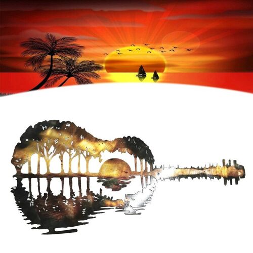 Coucher De Soleil En Métal De Guitare Art Mural Décoration Murale Abstraite En Métal De Guitare Guitariste Mur Art Sculptures Ornement Suspendu