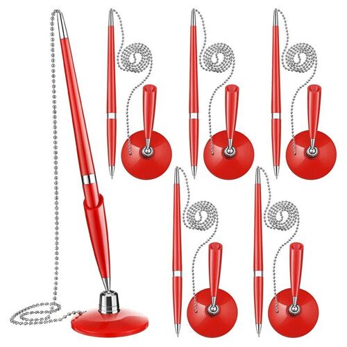 Stylo Sécurisé Avec Chaîne De Stylo Adhésive, Support De Stylo De Sécurité, Stylo De Bureau Avec Chaîne À Bille, Stylo De Comptoir De Réception D'encre 6 Pièces