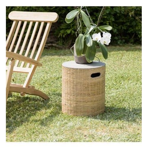 Hector - Table D'appoint Ronde Plateau En Béton Socle En Bambou Naturel
