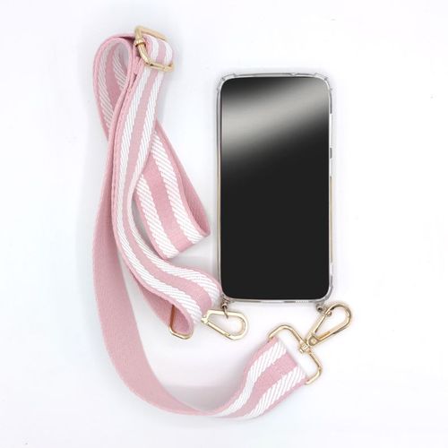Coque Transparente Pour Xiaomi 11t / 11t Pro Avec Lanière / Bandoulière Téléphone Réglable En Tissu Rose Et Blanc
