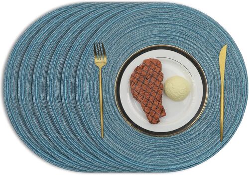 6 X 38cm/15inch Sets De Table Ronds Tissés (Bleu) Sets De Table En Coton Tissé Thermo-Isolants Et Antidérapants Sets De Table Lavables Pour Les Réunions De Famille Mariages Restaurants