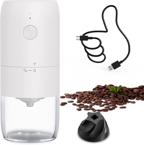 Moulin À Café Électrique (Blanc), Moulin À Grains Multifonctionnel, Épices, Herbes, Moulin À Café Rechargeable À Une Touche