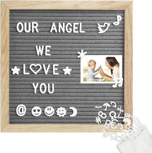 Tableau Alphabet En Feutre Interchangeable 25x25cm (Gris), Feutre Noir, 460 Lettres, Symboles Et Emojis - Parfait Pour La Maison, Le Bureau, Les Baby Showers Et Les Fêtes De Naissance