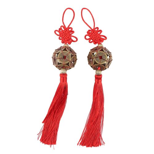 2Pcs Pièces De Fortune Chinoises Et Pendentif Noeud Pièces Anciennes Ornement Suspendu Pour Voiture / Sac