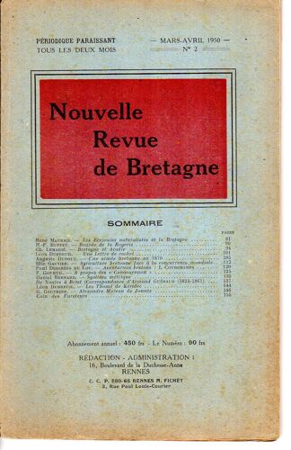 Nouvelle Revue De Bretagne N°2 - Mars-Avril 1950