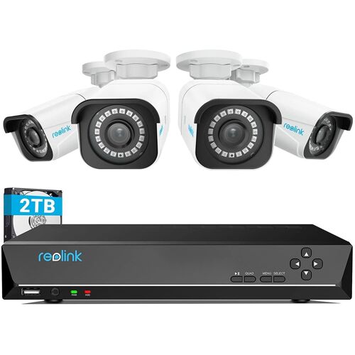 4K Systeme Camera PoE Securite H.265 Reolink 4pcs 8MP Camera IP Filaire Exterieure, Detection Personne/Vehicule, 8CH NVR avec 2To HDD pour Enregistrement 24/7, Vision Nocturne et Audio, RLK8-800B4-A