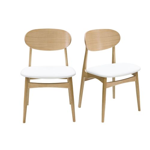 Chaises Design Blanc Et Bois Clair Chêne Massif (Lot De 2) Vicky