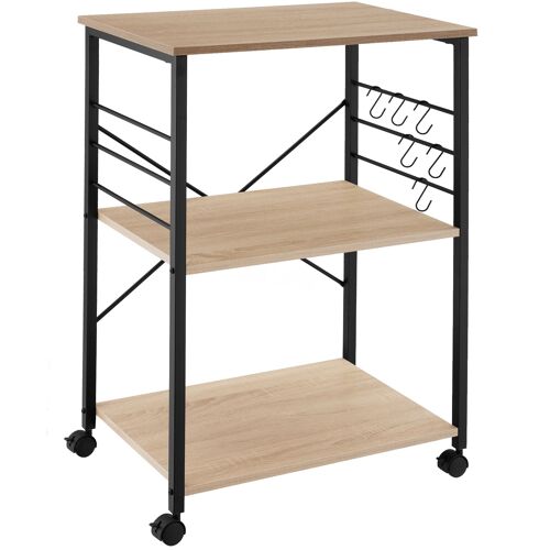Chariot de service Rugby 65,5x45,5x88,5cm - Bois clair industriel, Chêne Sonoma