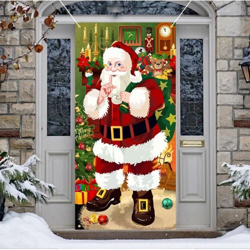 Couverture de Porte de Père Noël Bannière de Suspendue Bannière Toile de Fond pour Décoration de Vacances Porte d'Entrée Maison (Père Noël)