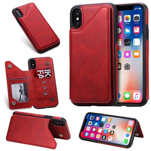 Coque iPhone X,Etui pour iPhone X,Coque en cuir pour iPhone X,Convient a etui la iPhone X,Rouge