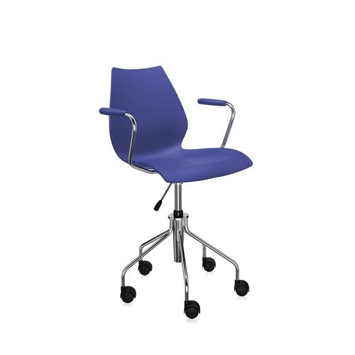 Kartell Chaise À Roulettes Avec Accoudoirs Maui (Bleu Marine - Polypropylène Coloré Dans La Masse)